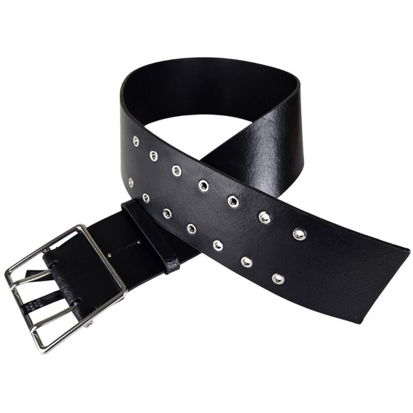 Allsaints Wide Leather Blend Belt M Silver Hardware Fits Waist 28-33 - Picture 1 of 6